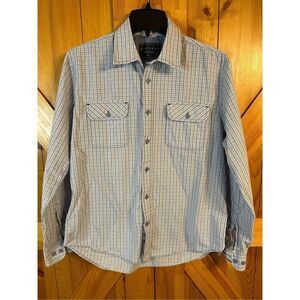 Marfinno Button Up Shirt Men's Medium Blue White Black Plaid Pockets (0165)